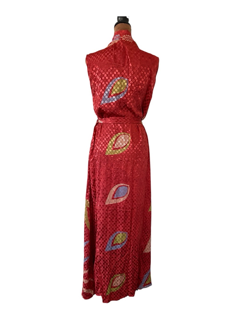 Beautiful NWT 100% Silk Sleeveless Long Duster Robe Swim Cover-Up Boho Festival - Picture 4 of 10
